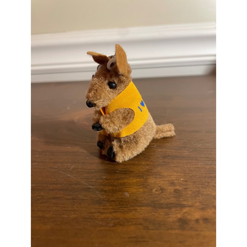 Vintage Plush Kangaroo Keychain I Love Australia Souvenir Brown Yellow Vest 2.5" - Picture 1 of 6
